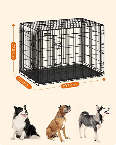 Dog Crate, Foldable, 107 cm, 2 Doors, XL, Black