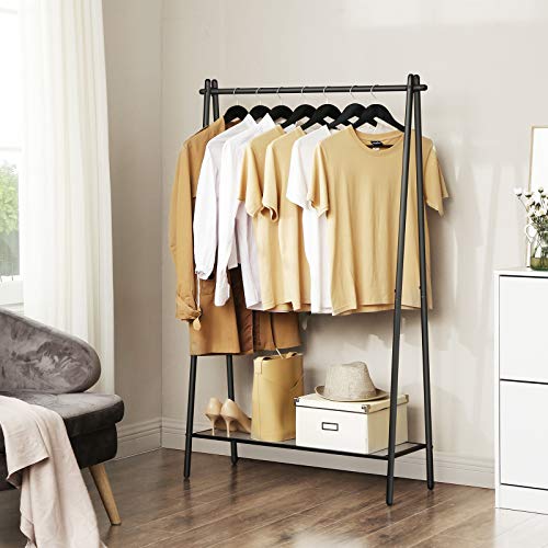 Clothes Rack with Steel Structure, Garment Rack with Hanging Rail, Bottom Shelf, Simple Look, for Bedroom Entrance Attic Basement, 92.5 x 33.5 x 153 cm, Matte Black