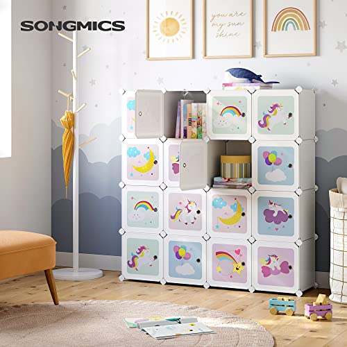 Cube Shelf Multi-Purpose Cabinet with 16 Cubes Doors Shelf System Wardrobe Shoe Rack Plastic for Kids Shoes Toys 123 x 31 x 123 cm White