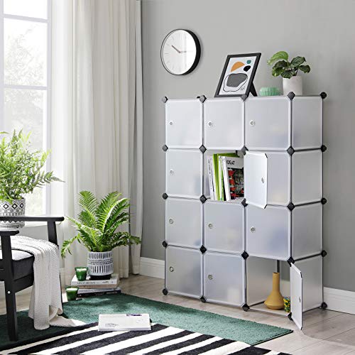 12-Cube Storage Organiser, Plastic Cabinet with Door, Shoe Rack, Cupboard, for Clothes, Shoes, Toys, Books, Easy to Assemble, 93 x 31 x 123 cm, White