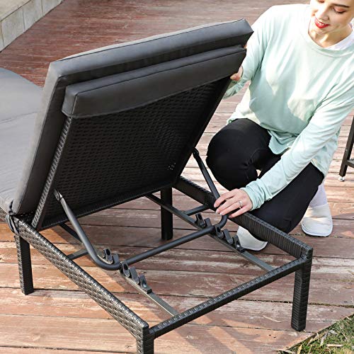 Sun Lounger, Sunbed with 5 cm Thick Mattress, Rattan-Like Surface, Reclining Backrest, 59 x 198 x 28 cm, Load Capacity 150 kg, for Garden, Terrace, Black