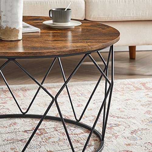 Round Coffee Table, Small Centre Table with Steel Frame, for Living Room, Bedroom, Study, Industrial Style, Rustic Brown and Black