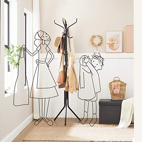 Metal Coat Rack, Clothes Stand, Hat Handbag Hanger, 182 cm Tall Hall Tree, Black