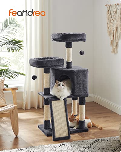 Cat Tree, Cat Condo 115 cm, Scratching Ramp, Smoky Grey