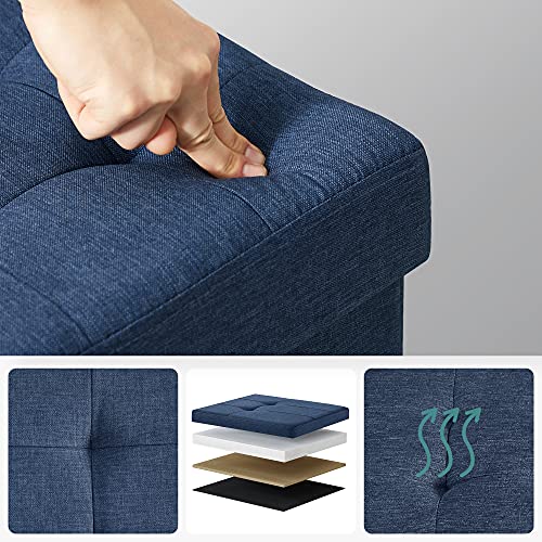 Storage Ottoman Bench, Padded Chest with Lid, Folding Seat, 120L Capacity, Hold up to 300 kg, Navy Blue