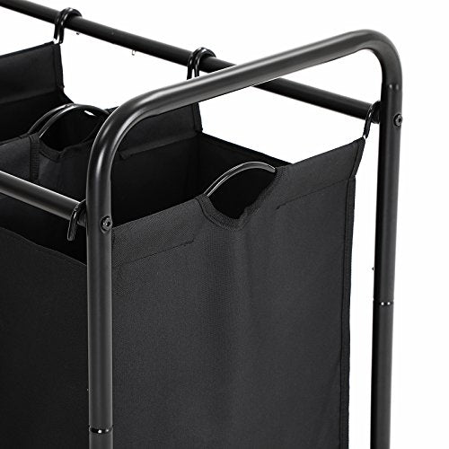 Rolling Laundry Sorter, Laundry Basket with 3 Removable Bags, Laundry Trolley, Toy Organiser on Wheels, Sturdy, 3 x 44L, Black