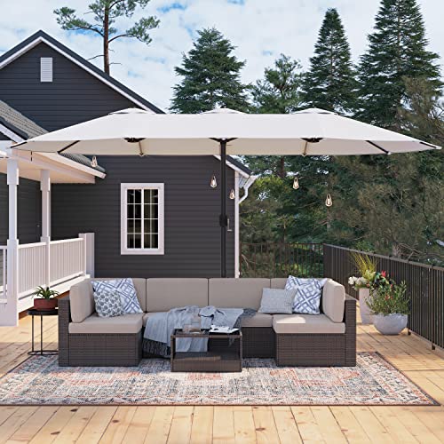 Double Parasol 460 x 270 cm, Extra Large Parasol, Garden Umbrella, UV Protection up to UPF 50+, Patio Umbrella, with Crank, Market, Garden, Balcony, Outdoor, without Stand, Beige