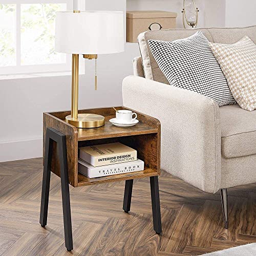 Bedside Table, Stackable Side Table with Open Compartment, Nightstand, End Table, Industrial Accent Furniture with Steel Legs, Rustic Brown and Black