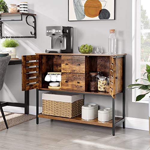 Storage Cabinet, Sideboard with 2 Drawers, 2 Cupboards, and Shelf, for Dining Room, Living Room, Kitchen, 100 x 35 x 84.5 cm, Industrial Style, Rustic Brown and Black