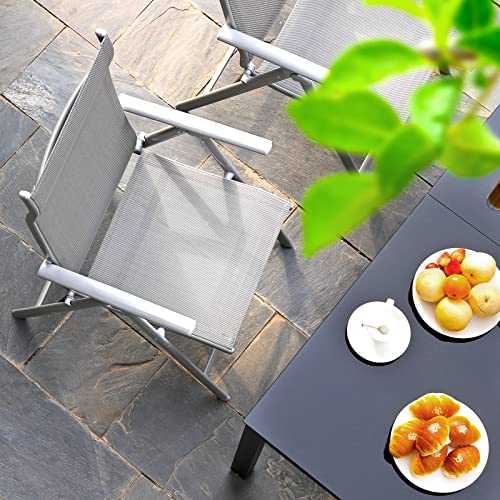 Set of 4 Folding Garden Chairs, Outdoor Chairs with Durable Aluminum Structure, 8-Angle Reclining Backrest, Max. Capacity 120 kg, Grey