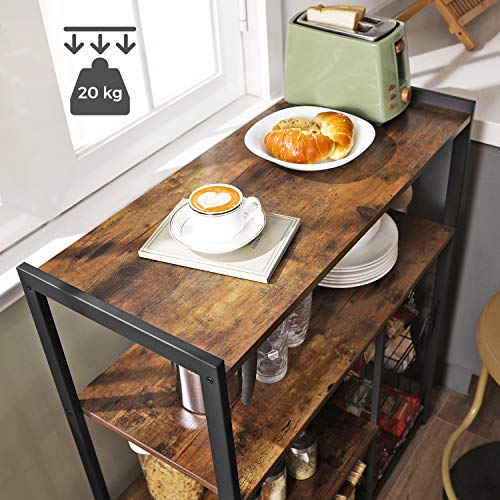 Baker’s Rack, Kitchen Island with 2 Metal Mesh Baskets, Shelves and Hooks, 80 x 35 x 95 cm, Industrial Style, Rustic Brown