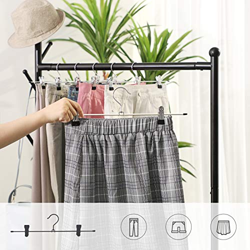 Metal Trousers Hangers, Pack of 20, Non-Slip Skirt Hangers with Clips for Pants Socks, 31 cm Long, Heavy-Duty, Chrome-Plated, Silver and Black