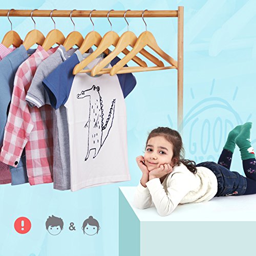 Wood Children’s Hangers, 20-Pack Kid’s Clothes Hangers, with Trousers Bar, Shoulder Notches, 360 Degree Swivel Hooks, 35 x 1.2 x 20 cm, Natural