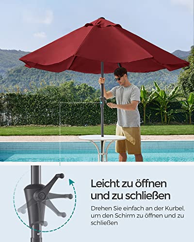 290 cm Garden Parasol Umbrella, UPF 50+, Sun Shade, 30° Tilt in 2 Directions, Crank Handle for Opening and Closing, for Outdoor Gardens Pool Balcony Patio, Base Not Included, Red