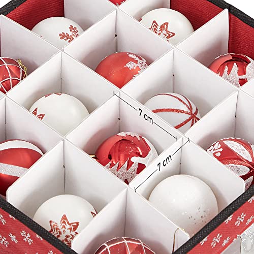 Christmas Bauble Storage Boxes, Set of 3 Storage Cube Bins for Christmas Decorations, 64 Box Places, Modular Dividers, 30.5 x 30.5 x 30.5 cm, Red