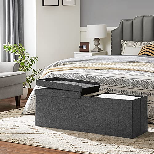 120L Storage Ottoman, Folding Shoe Bench, with Flipping Lid, 300 kg Load Capacity, 110 x 38 x 38 cm (L x W x H), Dark Grey