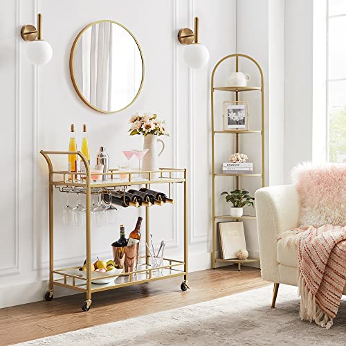 Serving Trolley Trolley Glass Holder 2 Mirrored Glass Shelves Bar Trolley Wine Cart Kitchen Dining Bar Gold