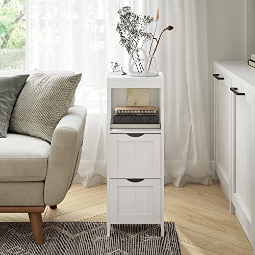 Corner Bedside Table Medicine Cabinet Storage for Bathroom Wooden 1 Open Compartment 2 Drawers Feet Country House Style White, MDF panels, 30 x 89 x 30 cm