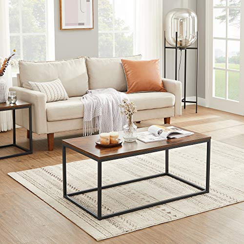 Coffee Table, Cocktail Table for Living Room, Tea Table with Steel Frame, Easy To Assemble, 100 x 55 x 45 cm, Industrial, Rustic Brown and Black