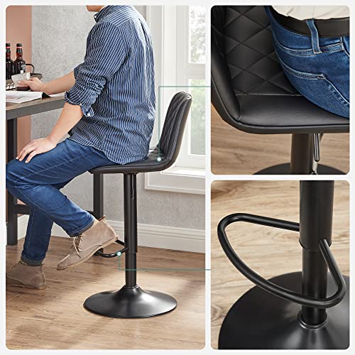 Songmics Bar Stools Set of 2 Height Adjustable Metal Back and Footrest with PU Cover and Padding for Dining Room Bar Kitchen Living Room up to 120 kg