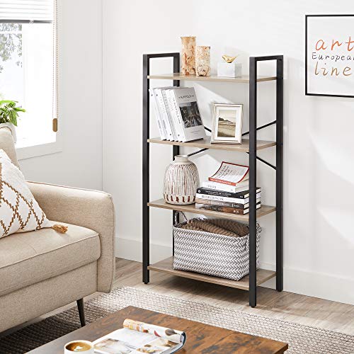 4-Tier Bookshelf, Storage Rack with Steel Frame, 120 cm High, for Living Room, Office, Study, Hallway, Industrial Style, Greige and Black