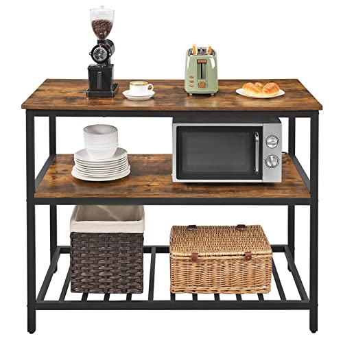 Baker's Rack, Kitchen Island with Large Worktop, Stable Steel Structure, 120 x 60 x 90 cm, Industrial Kitchen Shelf, Easy to Assemble, Rustic Brown and Black