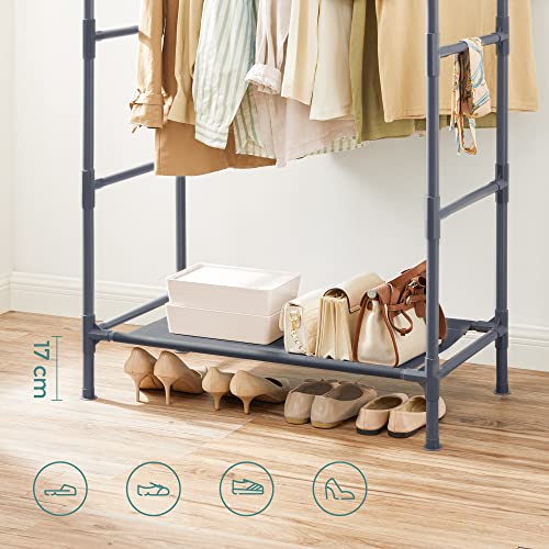 Clothes Rack, Metal Stand with 2 Hanging Rails and Storage Shelf, Max. Load 55 kg, Easy Assembly, Grey