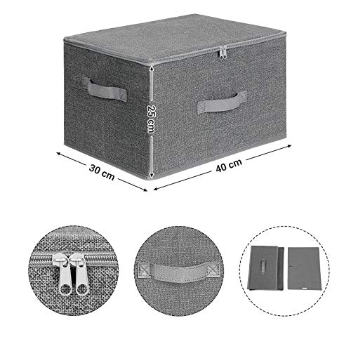 Storage Boxes with Lids, Foldable Storage Basket Bins with Handles, Clothes Toys Organiser, Grey