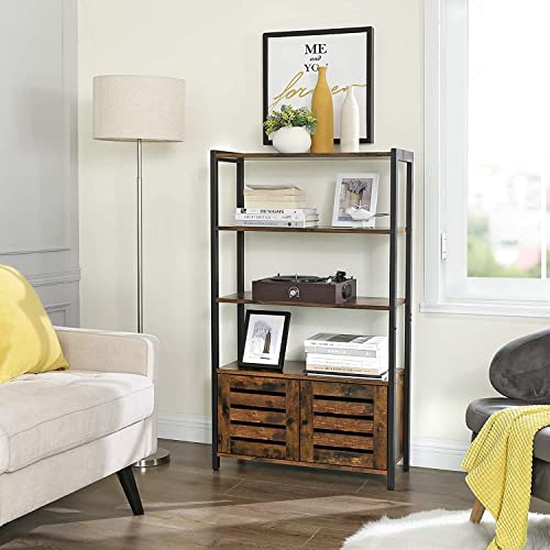 Bookcase, Floor-Standing Storage Cabinet and Cupboard with 2 Louvred Doors and 3 Shelves, Bookshelf in Home Office, Living Room, Multifunctional, Industrial Design, Rustic Brown