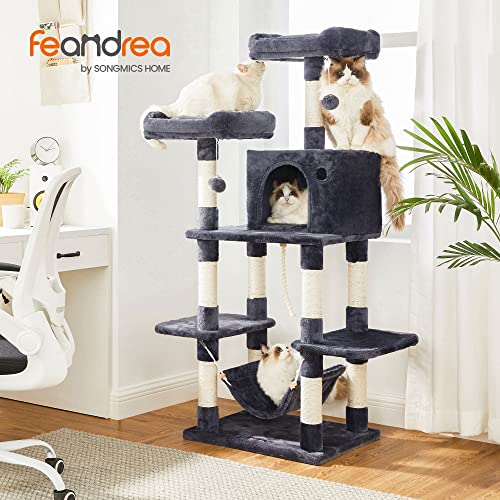 Cat Tree with Pompoms, Cat Tower 150 cm, Smoky Grey