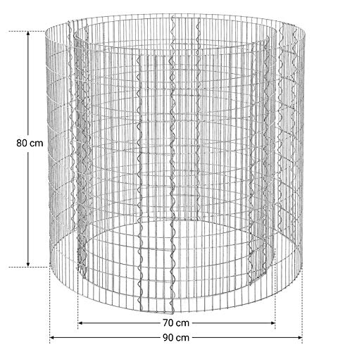 Tall Round Gabion for Stones, Metal Gabion Cage and Basket with Thick Grids 2.5 x 10 cm, Rust-Resistant Galvanised Steel, 90 x 80 cm (Dia. x H), Garden Flower Beds Decoration