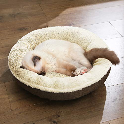 Dog Bed, Dog Sofa, Cat Bed, Donut Shape, Round, 65 cm Dia, Brown