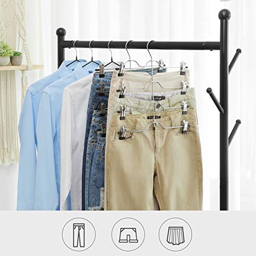 Trouser Skirt Hangers with Clips, Set of 3 Space Saving 4-Tier Metal Pant Hangers, with 8 Adjustable Non Slip Clips, for Slacks, Jeans, Towels, Shorts, 32 cm, Silver and Black