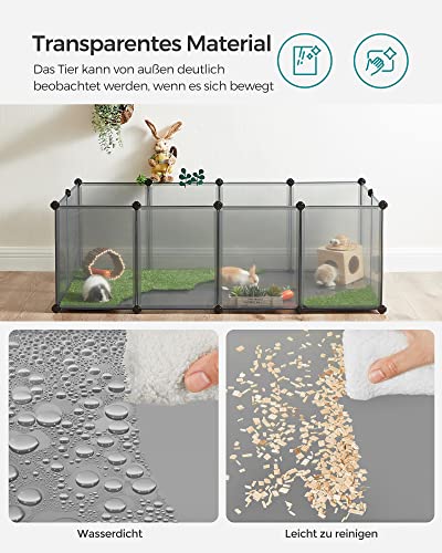 Pet Playpen, Guinea Pig Run and Cage with Floor, Indoor DIY Transparent Plastic Enclosure for Hamsters, Rabbits, Hedgehogs, Small Animal Exercise Habitat, Grey