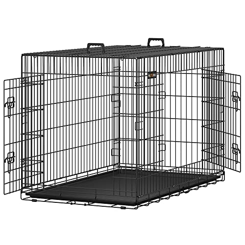 Dog Crate, Foldable, 122 cm Long, 2 Doors, XXL, Black