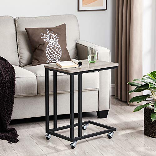 End Table, Side Table, Coffee Table, with Steel Frame and Castors, Easy Assembly, Industrial, for Living room, Bedroom, Balcony, Greige and Black