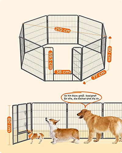 8-Panel Pet Playpen, Iron Dog Cage, Heavy Duty Pet Fence, Puppy Whelping Pen, Foldable and Portable, 77 x 80 cm, Grey