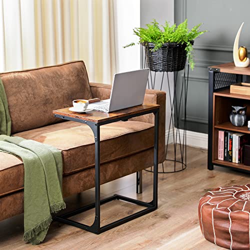 Sofa Side Table, Laptop Table with Tilting Top, Heavy Duty Steel Frame, for Living Room, Easy To Assemble, Industrial Style, Rustic Brown and Black