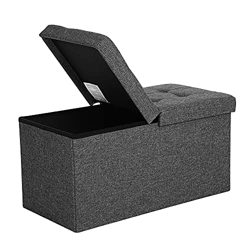 80L Storage Ottoman, Folding Shoe Bench, with Flipping Lid, Load Capacity 300 kg, 76 x 38 x 38 cm, Dark Grey