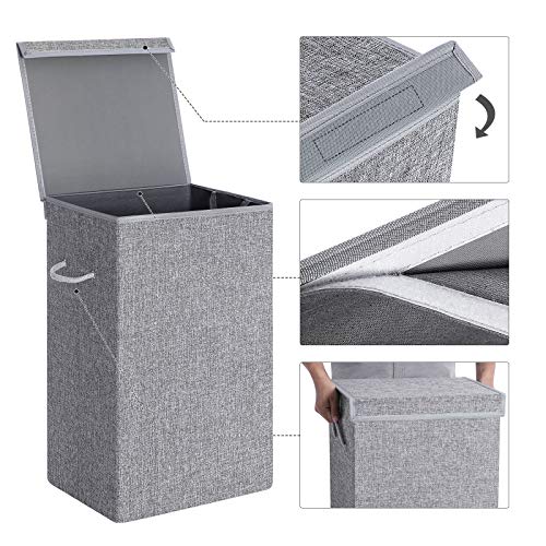 85L Laundry Hamper, Linenette Fabric Laundry Basket, Clothes Hamper with Magnetic Lid and Handles, Foldable, Removable Liner Bag, Grey