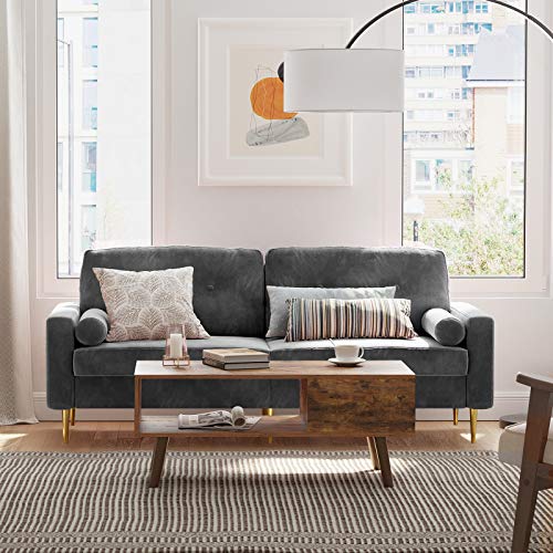 3 Seater Sofa Living Room Velvet Cover for Flats Small Spaces Wooden Frame Metal Legs Easy Assembly Modern Design 190 x 82 x 84 cm Grey