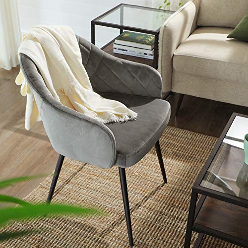 Velvet Dining Room Chair Modern Kitchen Chair Padded Velvet Chair with Armrests Metal Legs Elegant Design Dining Room Living Room Bedroom Kitchen Grey