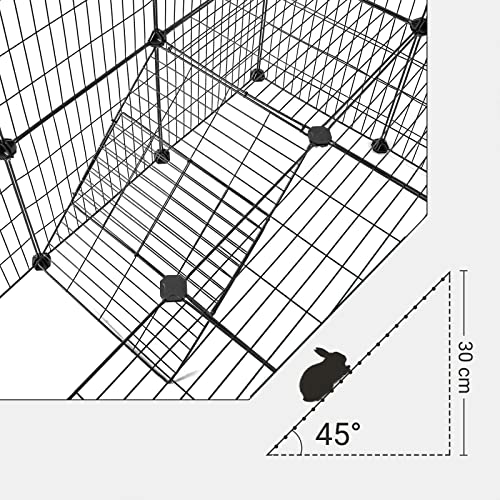 2-Floor Metal Pet Playpen, 36 Grid Panels, Customisable Cage Enclosure for Small Animals, Guinea Pigs Hamster Runs, Rabbit Hutches, Includes Mallet, Indoor Use, 143 x 73 x 71 cm, Black