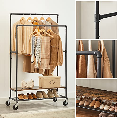 Clothes Rack on Wheels with 2 Clothes Rails and 2 Shelves 51 x 100 x 150/175 cm Industrial Design Vintage Brown / Black