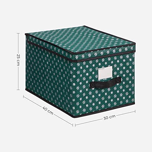 Storage Boxes with Lid, Set of 3, Folding Boxes with Labels for Christmas, Fabric Boxes with Snowflakes Pattern for Closet, 30 x 40 x 25 cm, Green