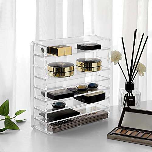 Makeup Organiser, Cosmetics Storage, with 7 Adjustable Shelves, for Palettes, Eyeshadow, Powders, Rouges, Dressing Table, Acrylic, Transparent