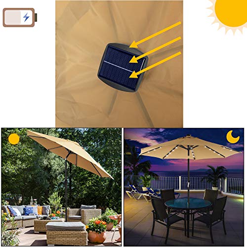 3 m Garden Parasol Umbrella with Solar-Powered LED Lights, Sunshade with UPF 50+ Protection, Tilting, Crank Handle for Opening Closing, Base Not Included, Taupe