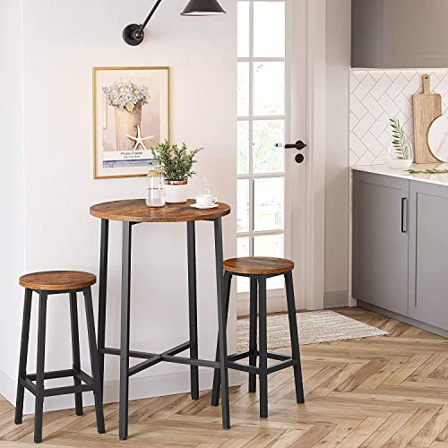 Set of 2 Bar Stools, Tall Kitchen Stools, Sturdy Steel Frame, 65 cm Tall, Easy Assembly, Industrial Style, Rustic Brown and Black