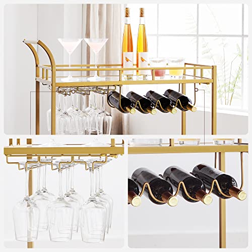 Serving Trolley Trolley Glass Holder 2 Mirrored Glass Shelves Bar Trolley Wine Cart Kitchen Dining Bar Gold