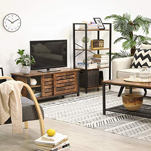 Industrial TV Stand for TVs up to 48 Inches, TV Cabinet with Sliding Doors and 2 Shelves, Lowboard in Living Room Bedroom Hallway, Steel, 110 x 40 x 45 cm, Rustic Brown